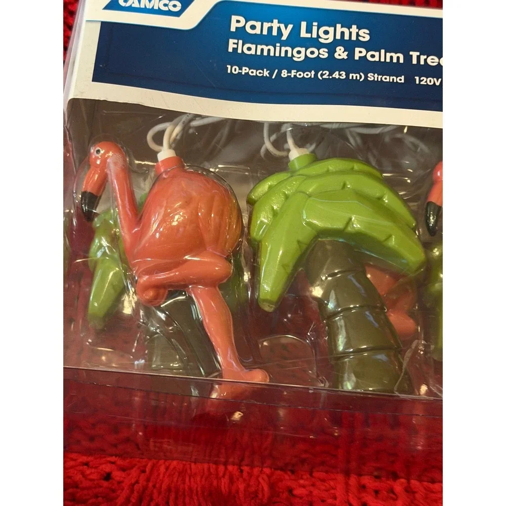 RV  Party Lights Flamingo and Palm Tree 10 Pack 8 Foot Strand Indoor Outdoor